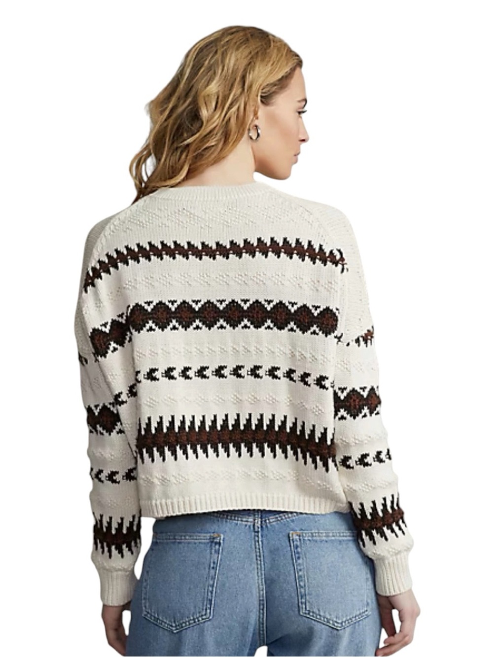 Authentic Polo Ralph Lauren Cotton/Linen Geometric Jacquard Knit Cropped Sweater - Picture 7 of 13
